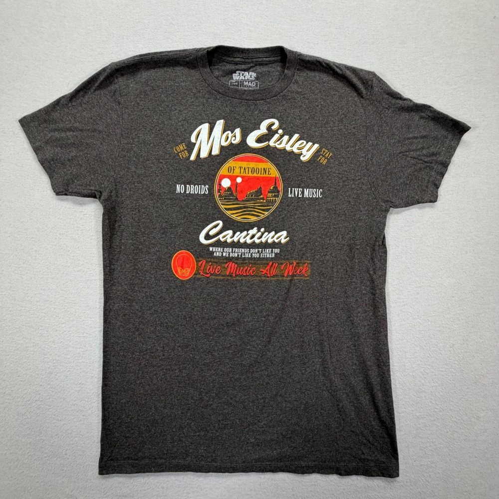 Mad Engine Mens T-Shirt Regular Fit Charcoal Star Wars Mos Eisley‎ Cantina Large